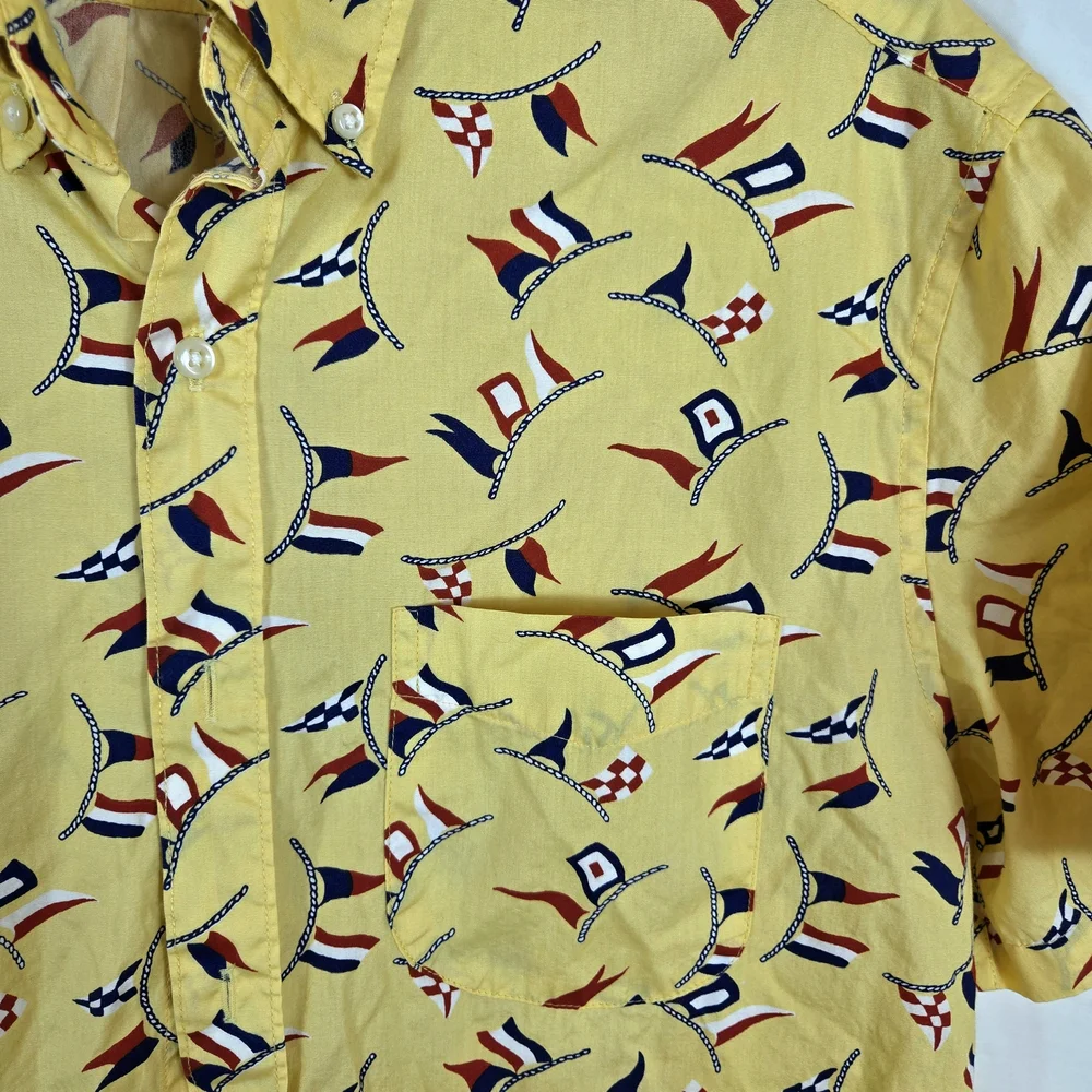 J. Crew Secret Wash Men's Yellow Nautical Flag Classic Fit Short Sleeve Shirt Me